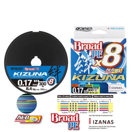 Owner Kizuna X8 Multicolor PE1.5 (0.17mm) 300m Owner Kizuna X8 Multicolor PE1.5 (0.17mm) 300m