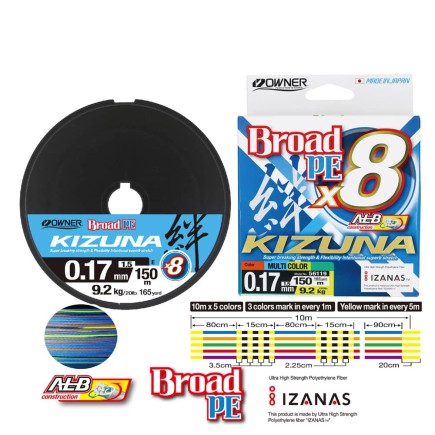 Owner Kizuna X8 Multicolor PE1.0 (0.13mm) 150m Owner Kizuna X8 Multicolor PE1.0 (0.13mm) 150m